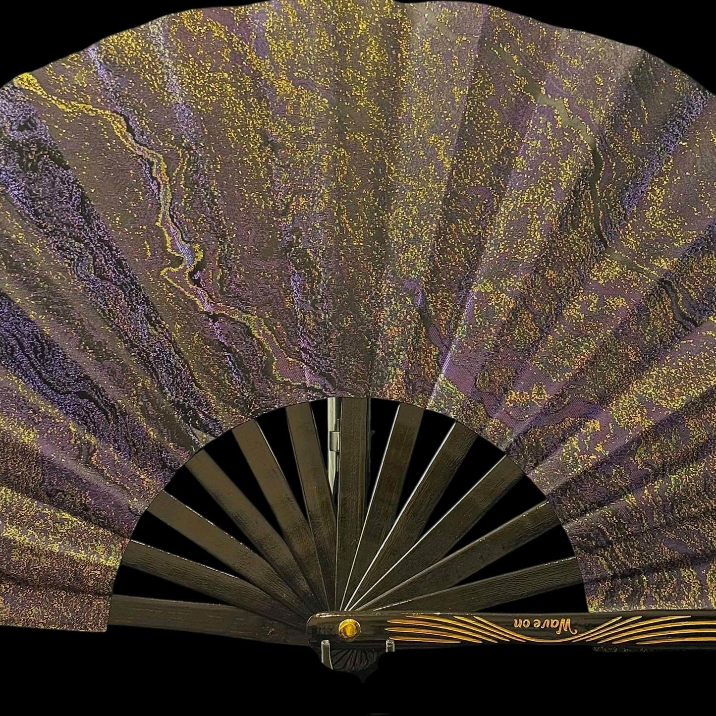 Handmade large 35cm bamboo rave fan with holster - Purple gold