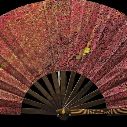 Großer handgefertigter Bambus Rave Fächer mit Holster - Magenta gold - Fanmans Fanshop