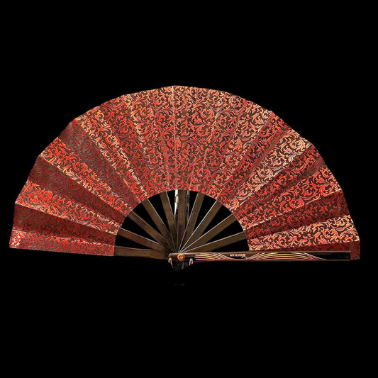 Small 28cm handmade bamboo rave fan with holster - Red black brocade