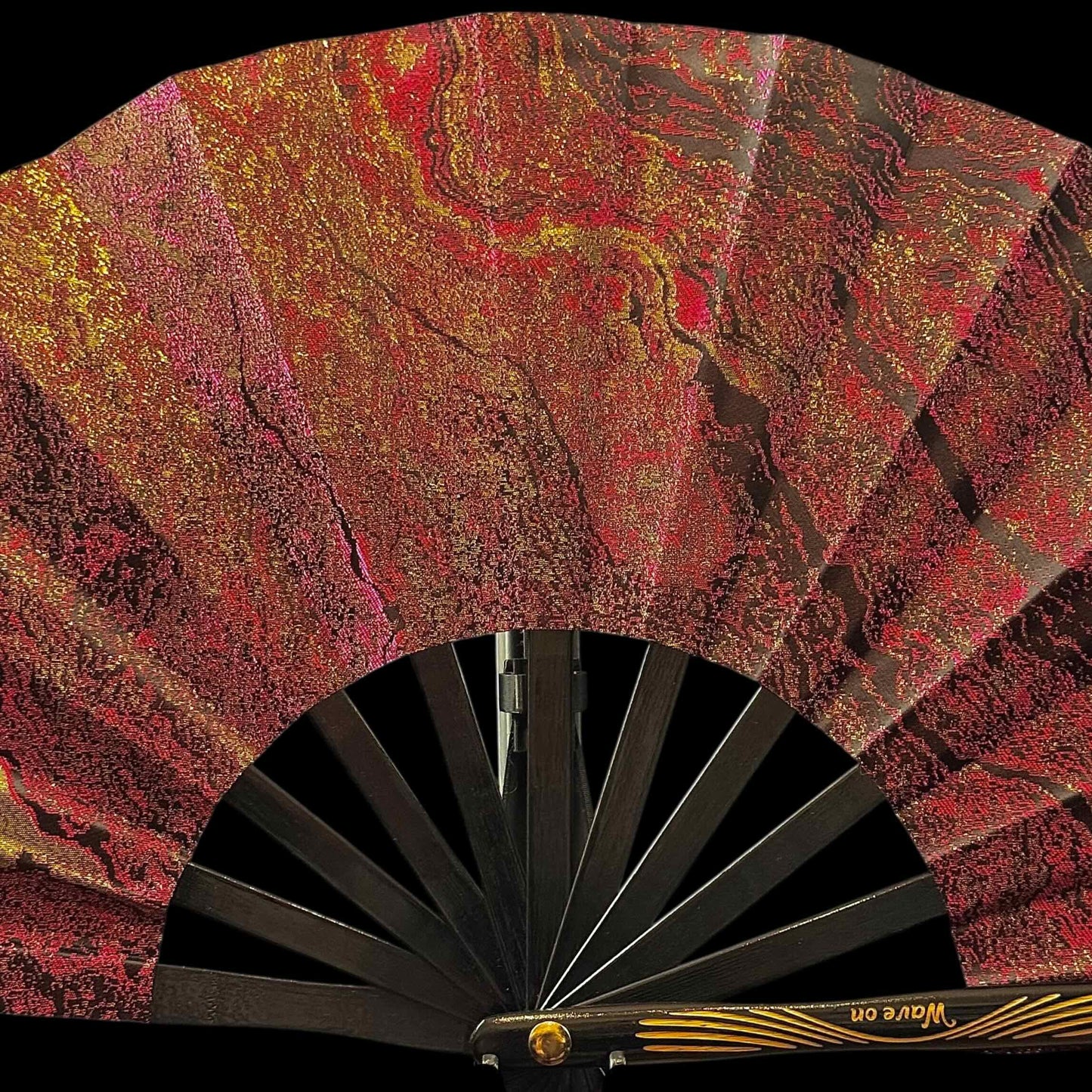 Kleiner 28cm handgefertigter Bambus Rave Fächer mit Holster - Magenta gold - Fanmans Fanshop