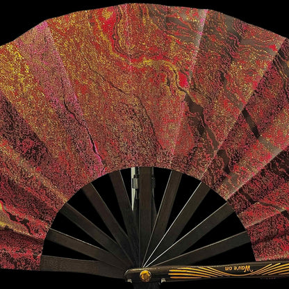 Kleiner 28cm handgefertigter Bambus Rave Fächer mit Holster - Magenta gold - Fanmans Fanshop