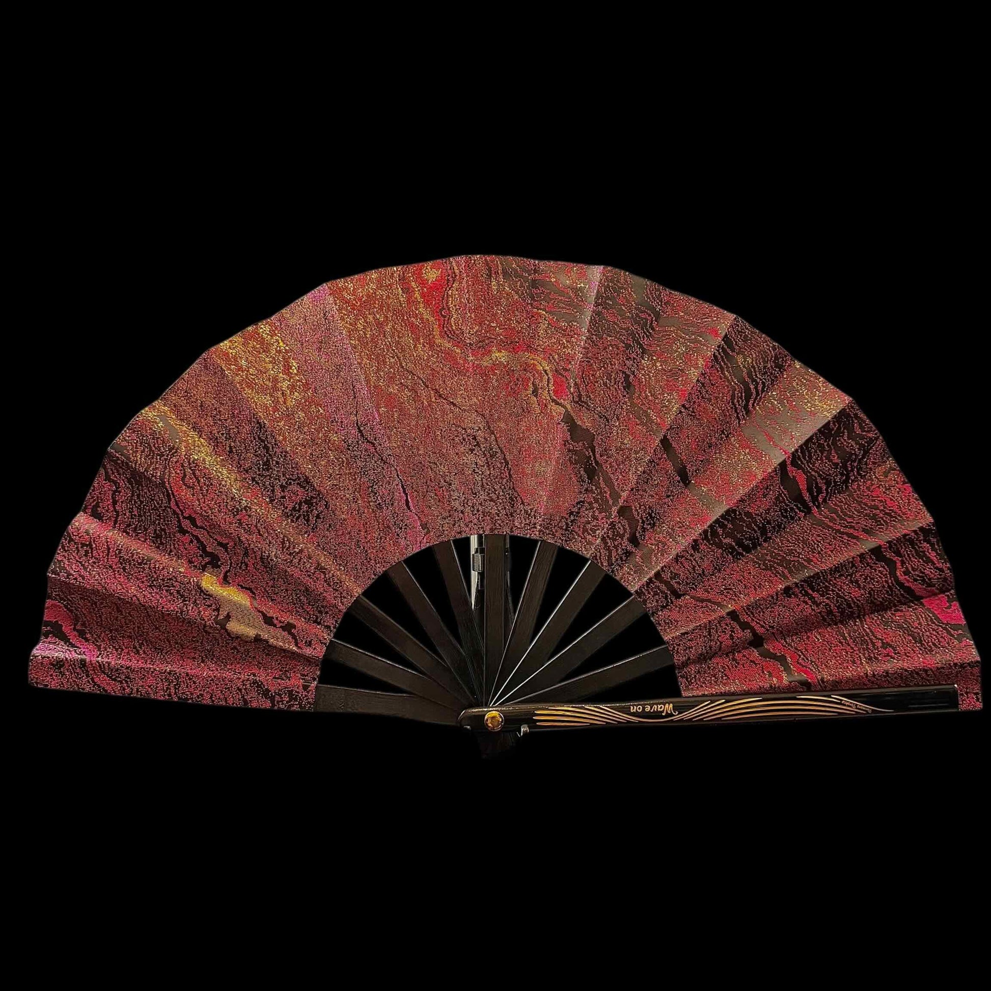 Kleiner 28cm handgefertigter Bambus Rave Fächer mit Holster - Magenta gold - Fanmans Fanshop