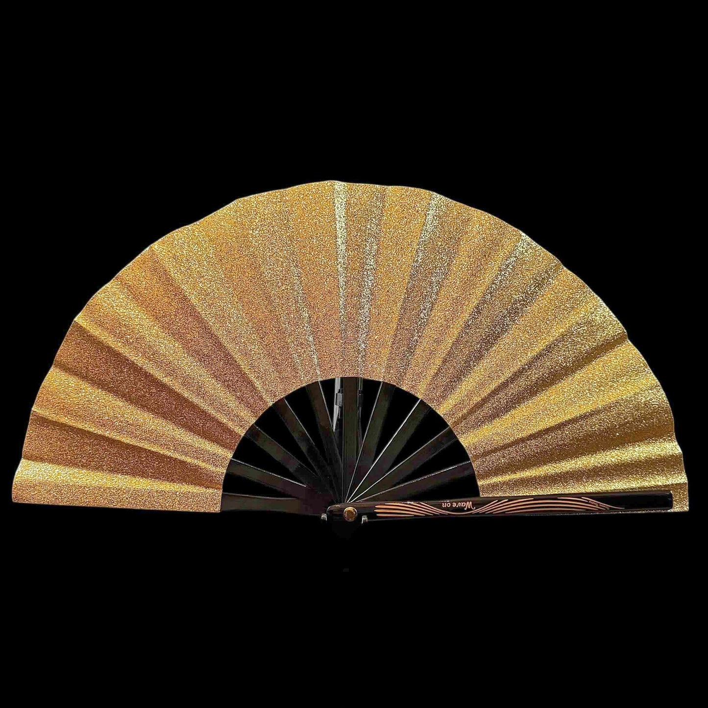Kleiner 28cm Bambus Rave Fächer - Swooshy gold mit Holster - Fanmans Fanshop