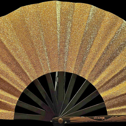 Kleiner 28cm Bambus Rave Fächer - Swooshy gold mit Holster - Fanmans Fanshop