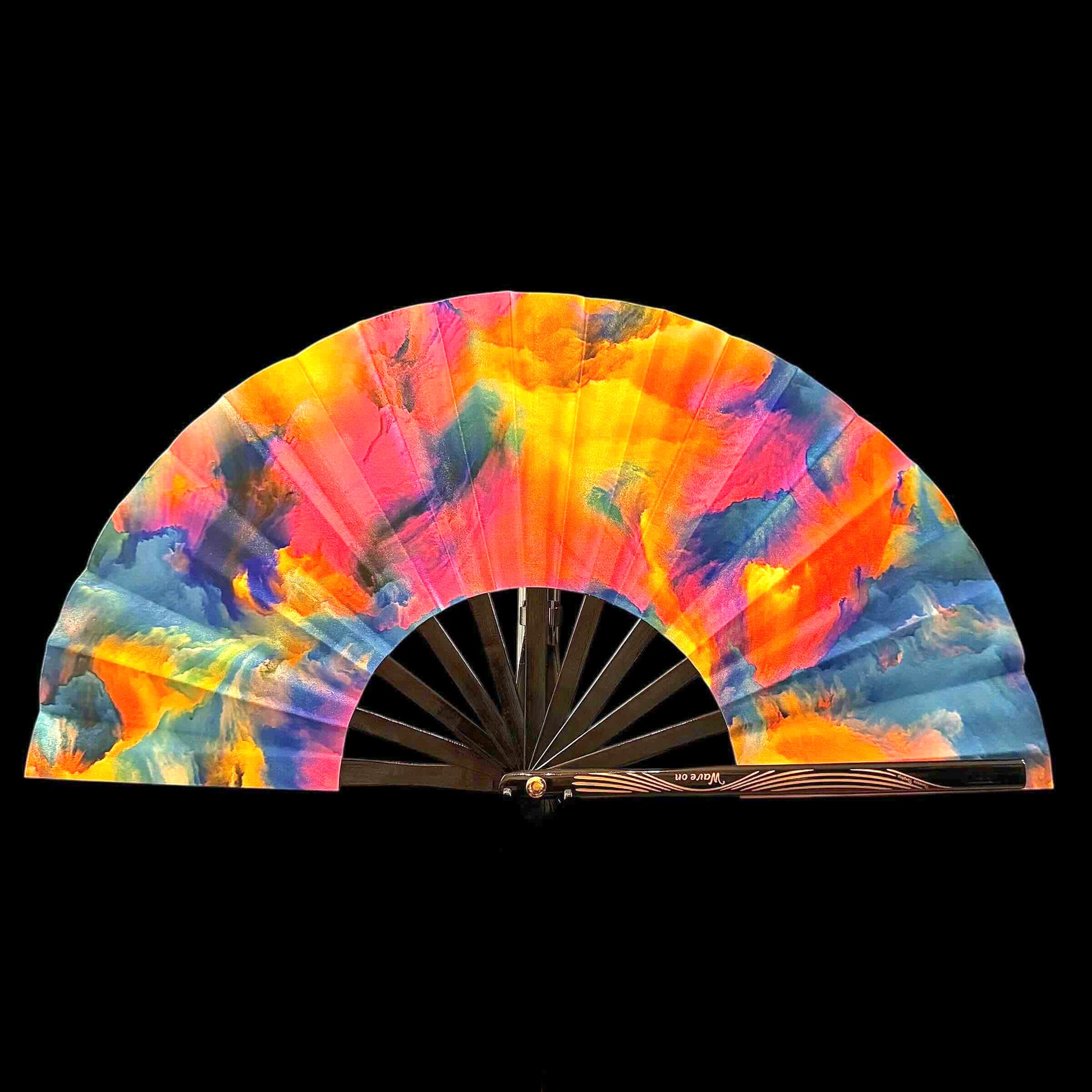 Kleiner 28cm UV reaktiver Bambus Rave Fächer - Watercolors - Fanmans Fanshop