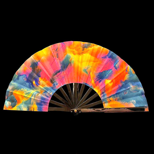 Kleiner 28cm UV reaktiver Bambus Rave Fächer - Watercolors - Fanmans Fanshop