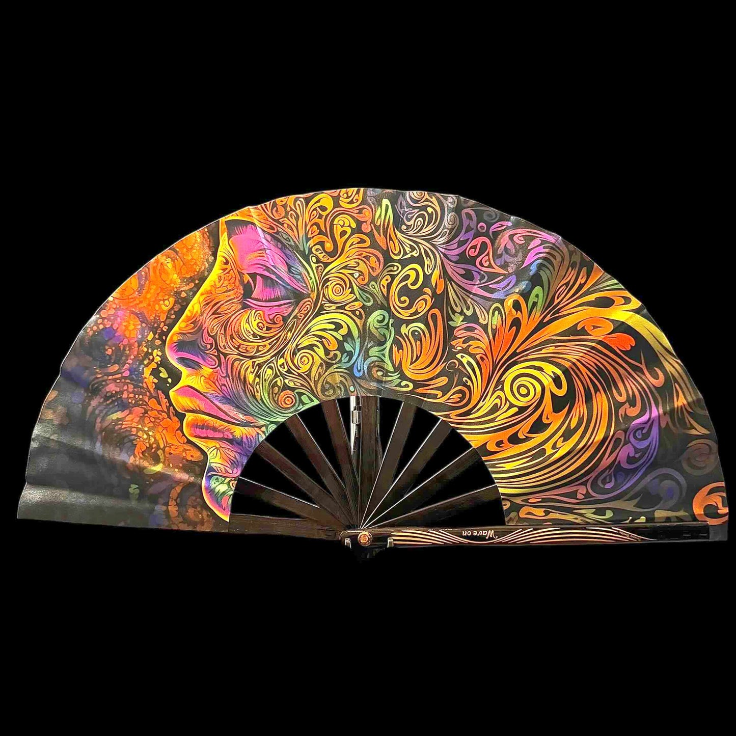 Kleiner 28cm UV reaktiver Bambus Rave Fächer - Colorful Mind