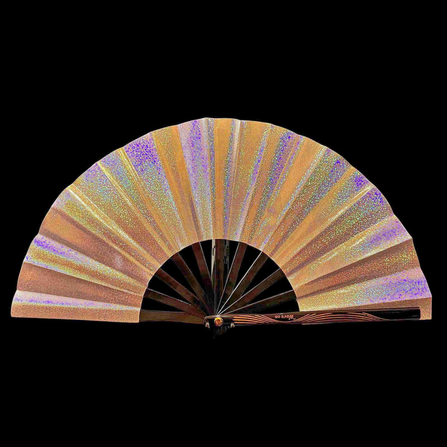 Kleiner 28cm UV reaktiver Bambus Rave Fächer - Iridescent purple