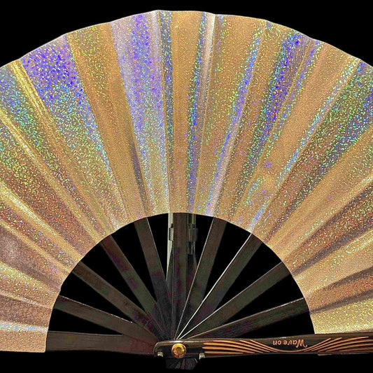 Small 28cm UV reactive bamboo rave fan - Iridescent purple