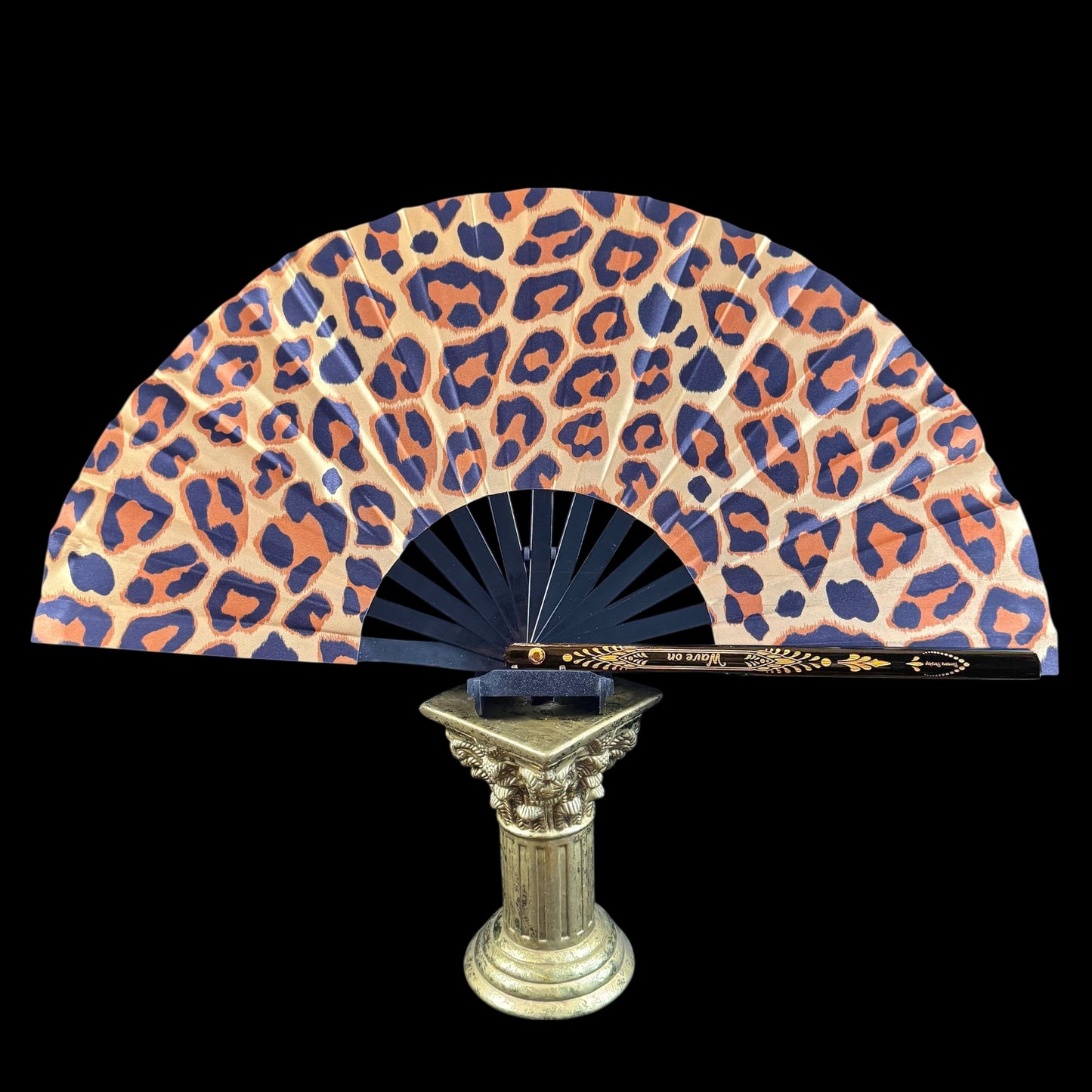 Large 35cm bamboo rave fan with holster - Classic Leo
