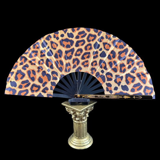 Large 35cm bamboo rave fan with holster - Classic Leo