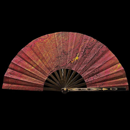 Handmade large 35cm bamboo rave fan with holster - Magenta gold