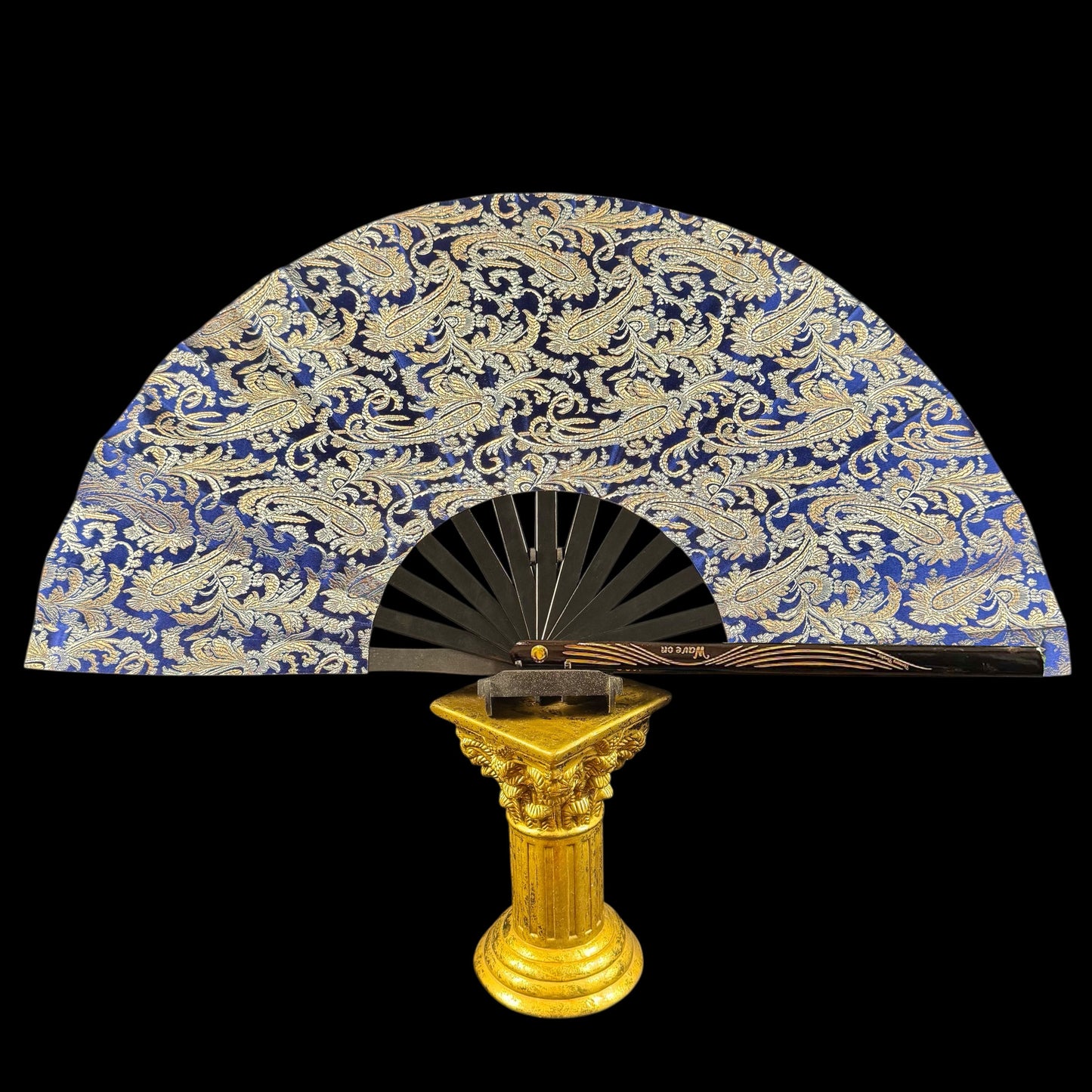 Handmade large bamboo rave fan with holster - Noble blue