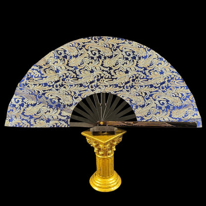 Handmade large bamboo rave fan with holster - Noble blue