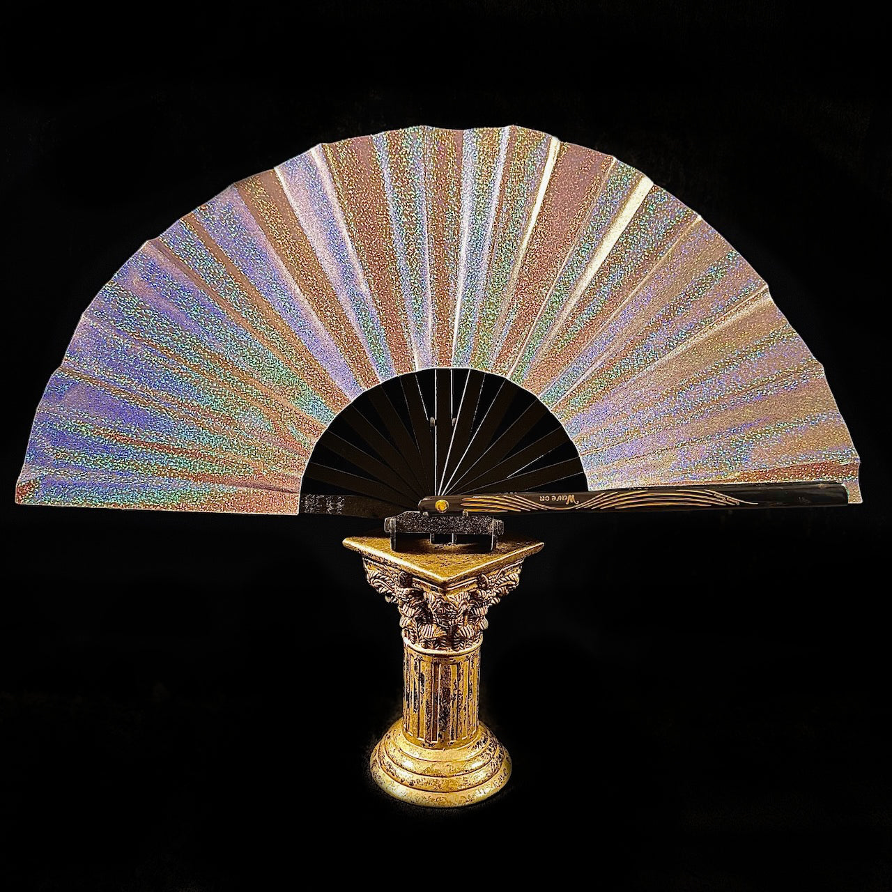 Large 35cm bamboo rave fan with holster - Iridescent Purple