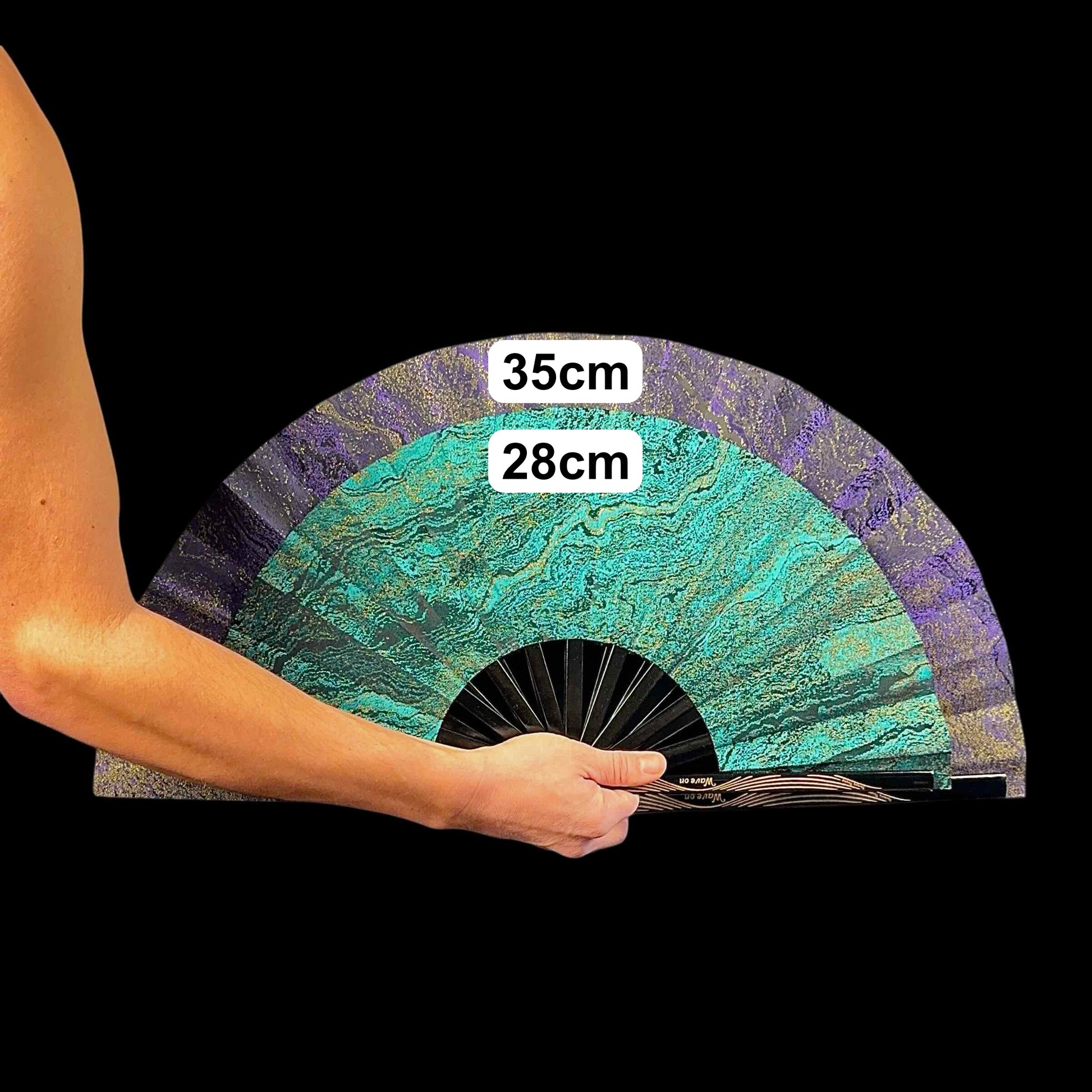 Kleiner 28cm UV reaktiver Bambus Rave Fächer - Watercolors - Fanmans Fanshop