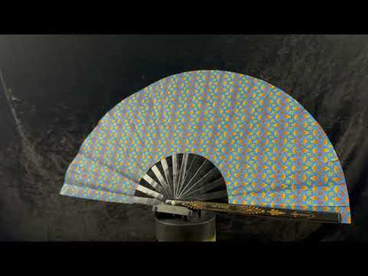 Handmade large bamboo rave fan with holster - Brocade Queen