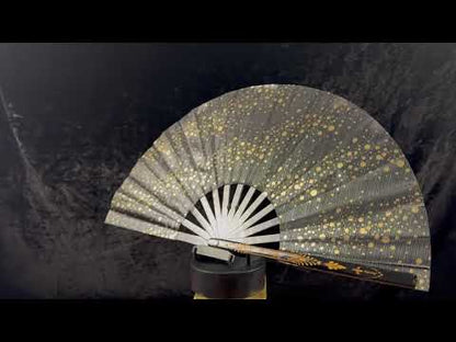 Handmade large bamboo rave fan with holster - Brocade Queen